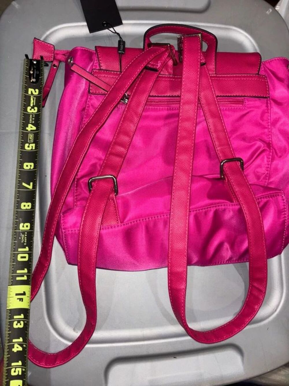 hot pink nylon backpack with dual front buckle pockets and silver-tone hardware - Picture 4 of 4